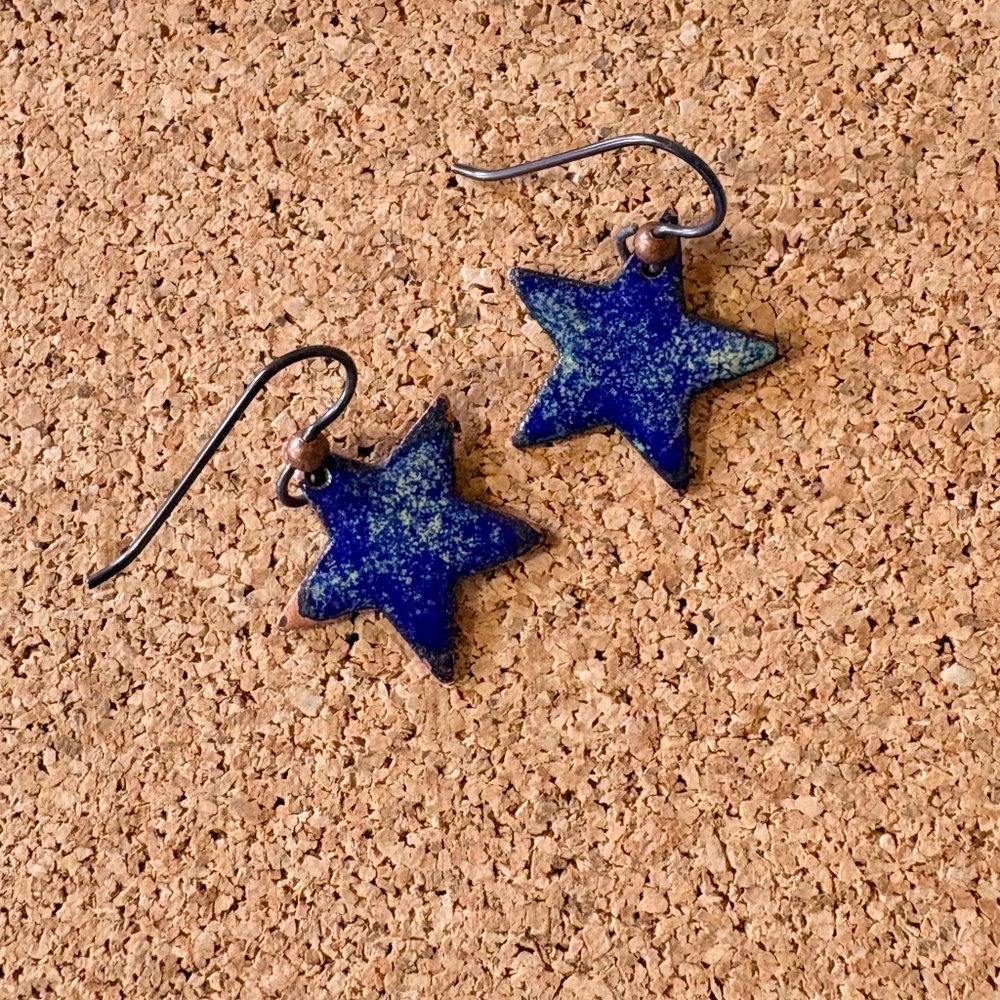 Handmade Blue Star Enamel Dangle Earrings